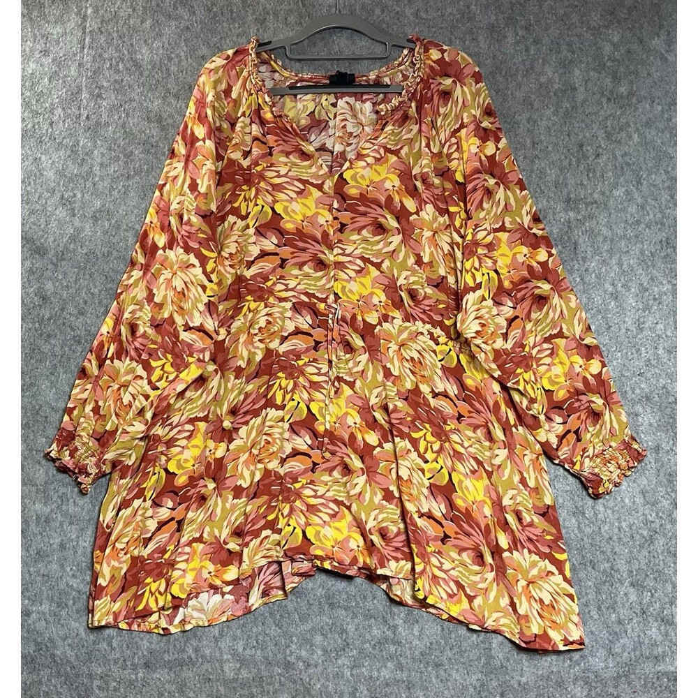 Torrid Shirt Womens Plus 6 Floral Long Sleeve Relaxed Boho Top Cottage Vacation